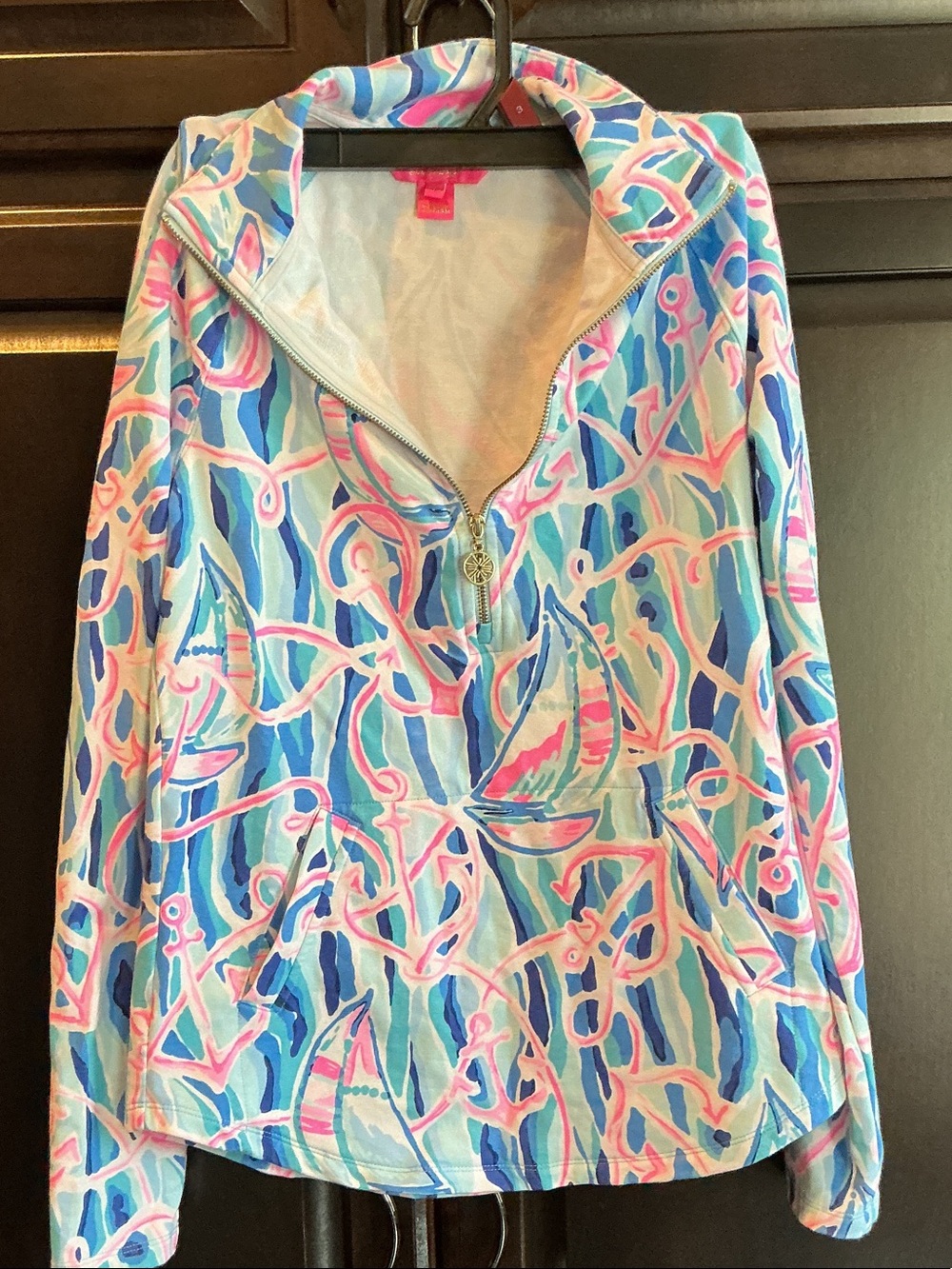 Lilly Pulitzer Blue, Pink & White Patterned Half-Zip Hoodie